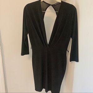 Fitted Plunge Mini Dress with Open Back